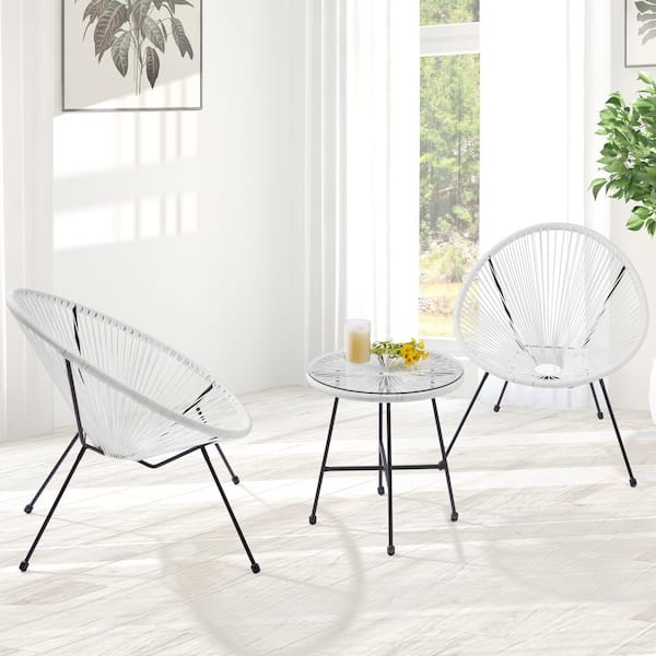 Vakman hand Correlaat JOYESERY Acapulco Chairs White 3-Pieces Woven Rattan Patio Furniture Set  Modern Outdoor Bistro Set With Tempered Glass Table J-CHICKEN-005WT - The  Home Depot