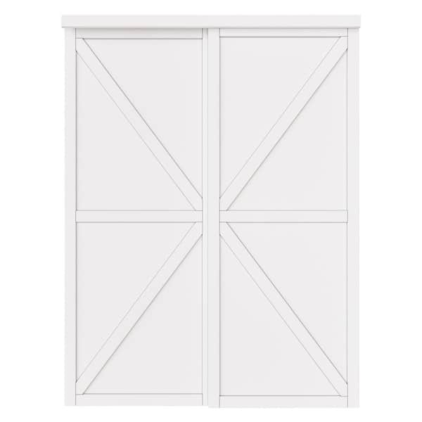 96 in. x 80 in. K Shape White Solid Core Finished MDF Closet Interior Sliding Door with Hardware