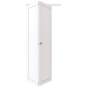 36 in. x 80.5 in. Paneled Solid Core White Primed 1 Lite Composite MDF Bifold Door with Hardware