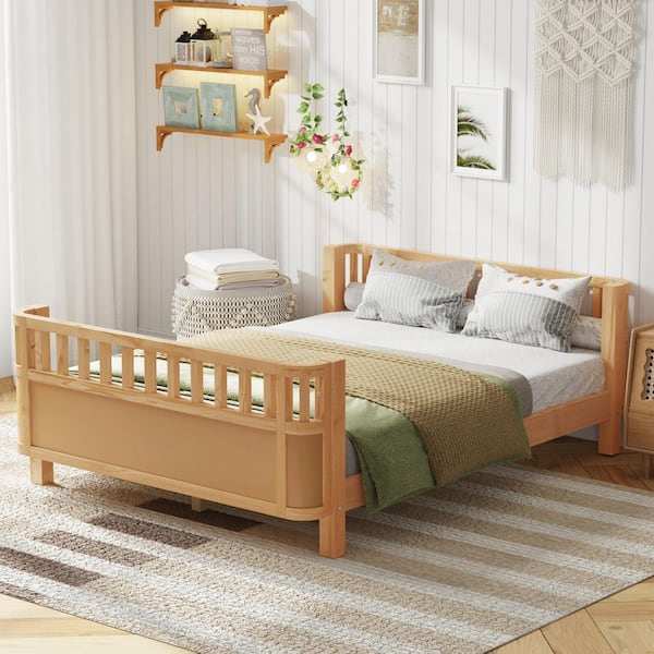 anpport Natural Wood Low Profile Full Bed Frame with Rails