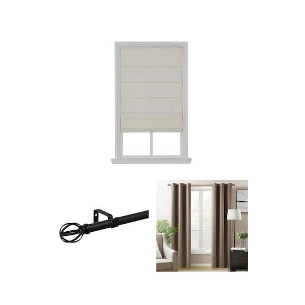 Cordless Roman Shade 34x64 Ivory, 36-72 in Curtain Rod Kit, and 38 in ...