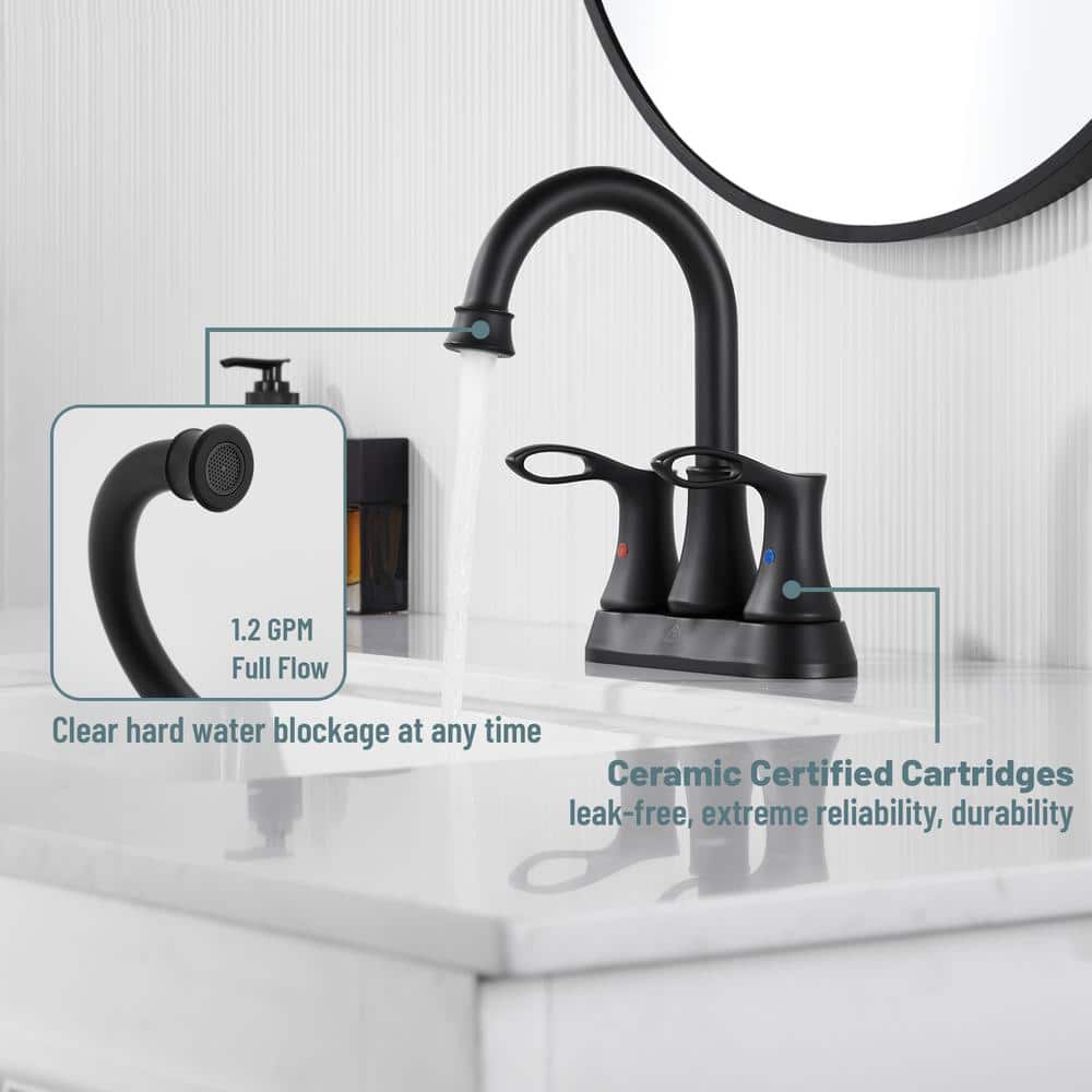 Matte Black Stainless Steel 4-Inch Centerset Bathroom Faucet with Drain Kit