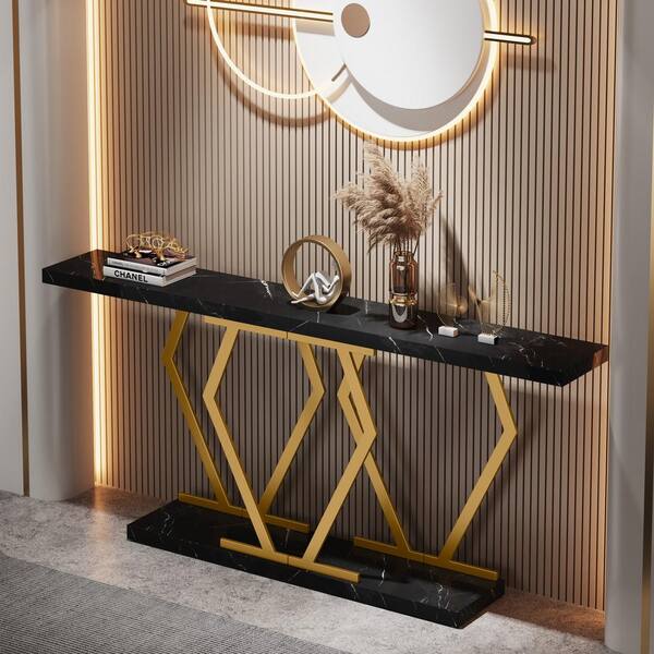 BYBLIGHT Turrella 70.9 in. Faux Marble Black Gold Rectangle