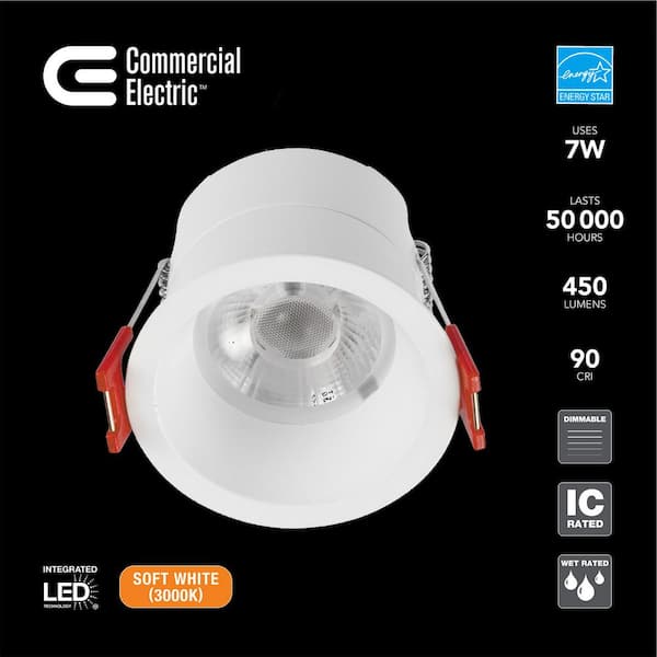 Trimless Integrated LED 3 in Round Canless Recessed Light for Kitchen Bathroom Livingroom, White Soft White
