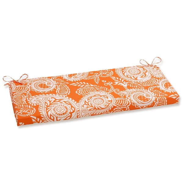 Pillow Perfect Paisley Rectangular Outdoor Bench Cushion in Orange/Ivory Addie