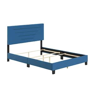 Luxembourg Blue Upholstered Faux Leather Frame Twin Size PlatForm Bed with Headboard
