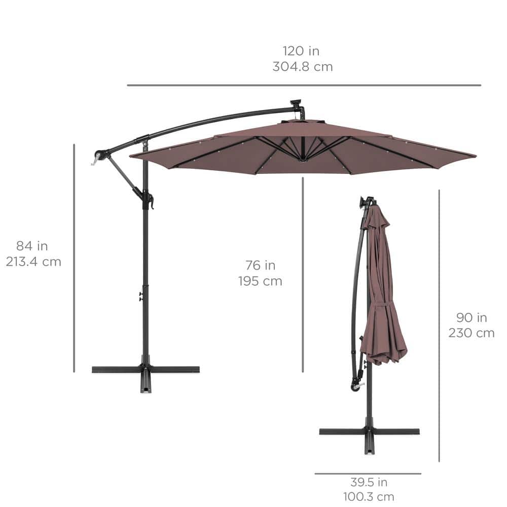 Deep Taupe 10ft Solar LED Offset Patio Umbrella with Adjustable Tilt