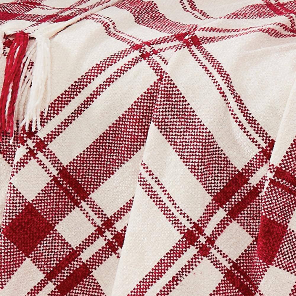 Dusty Pumpkin Orange Plaid Chenille 50x70 Throw Blanket