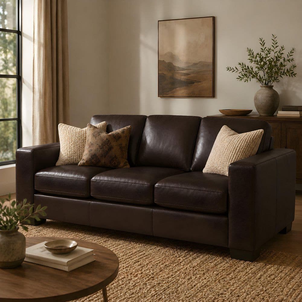 クロコ調 2seaters Sofa MAYKOOSH 85.8 in. Square Arm Leather Rectangle Sofa in. Espresso
