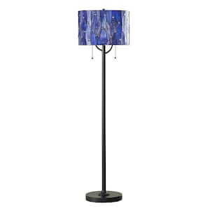 Vines 61 in. ORB Tiffany Floor Lamp with Purple/Blue Shade