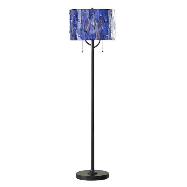 HomeGlam Vines 61 in. ORB Tiffany Floor Lamp with Purple/Blue Shade