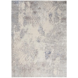 Silky Textures Ivory/Grey 9 ft. x 13 ft. Abstract Contemporary Area Rug