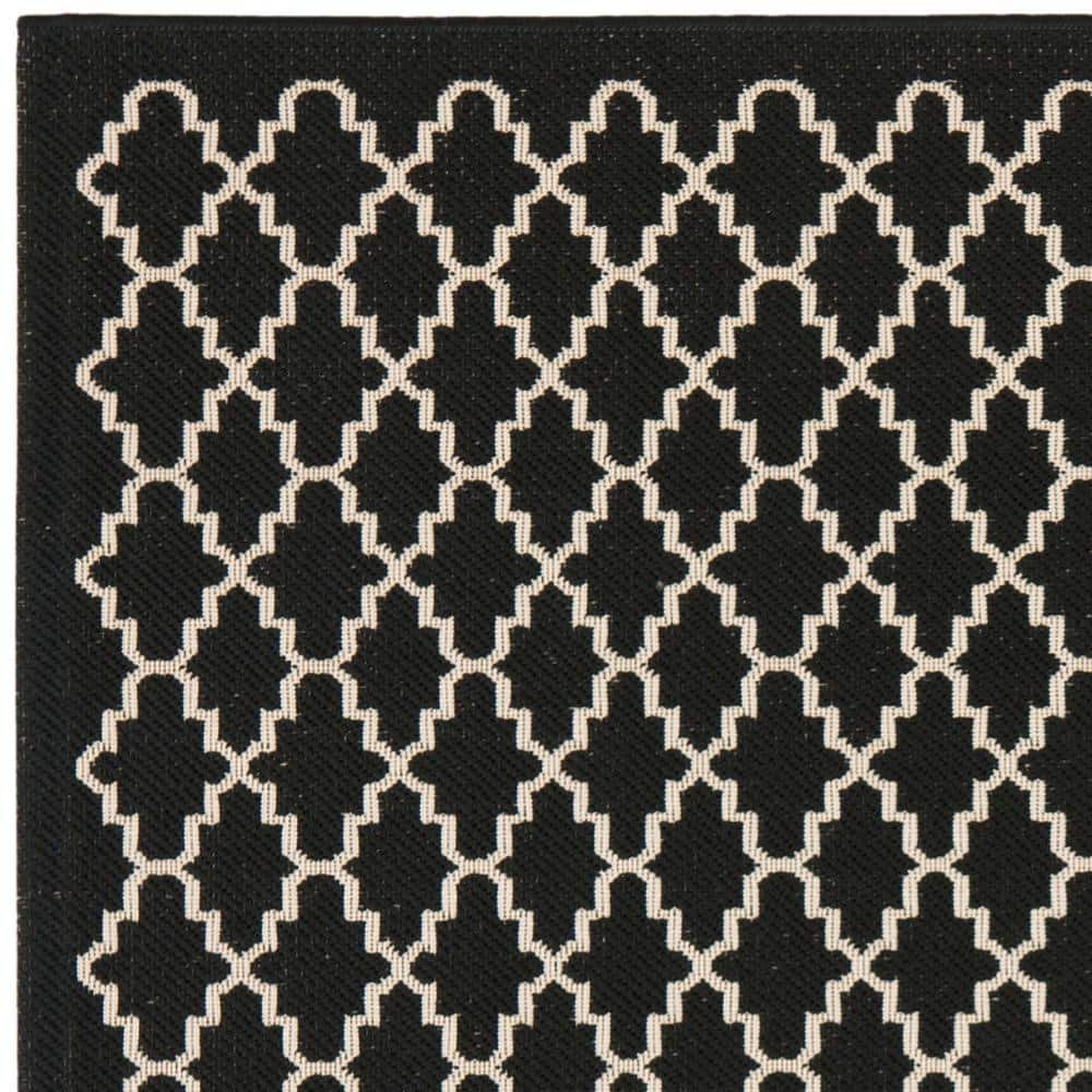 Black and Beige Square Synthetic Indoor/Outdoor Area Rug