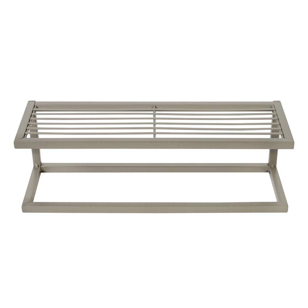 Sleek Satin Nickel 16" Steel Bathroom Shelf with Towel Bar