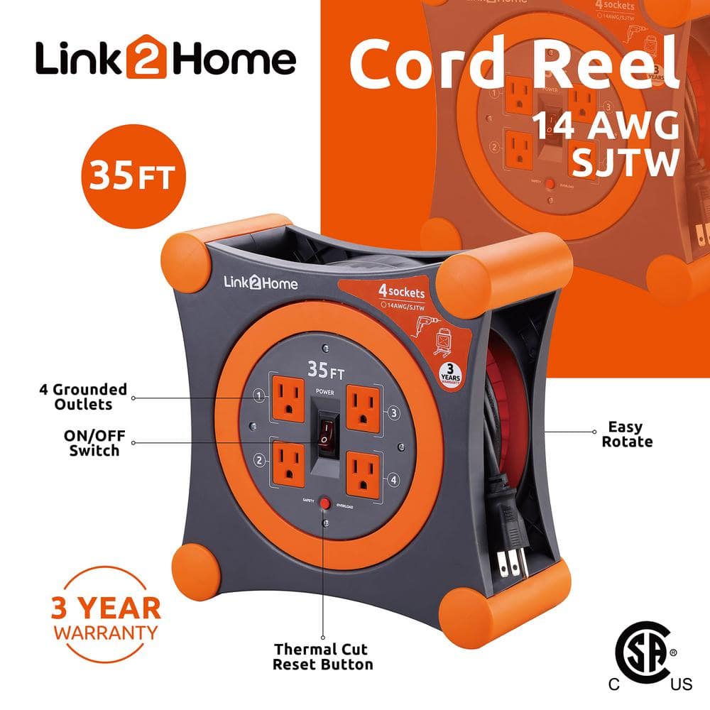 35 ft. 14/3 Extension Cord Storage Reel with 4 Grounded Outlets and Surge Protector - 3