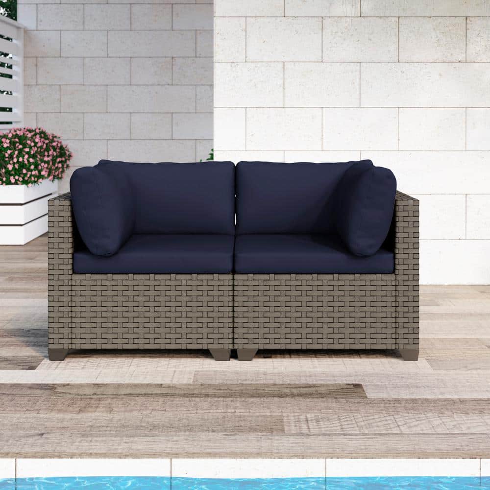 TK CLASSICS Keys Metal Outdoor Loveseat With Cobalt Cushions TKC013BCS