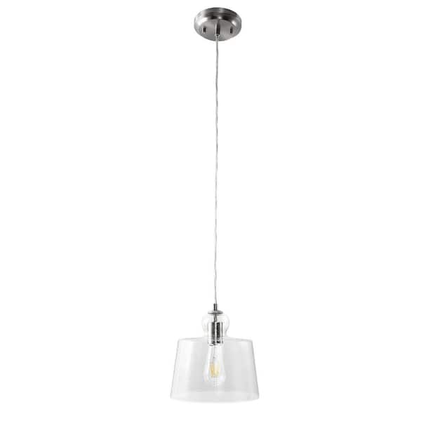 YANSUN 1-Light Brushed Nickel Mini Pendant Light with Clear Seeded Glass Shade for Kitchen Island, Dining Room
