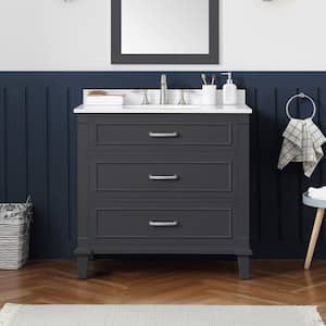 Pinestream 36 in. W x 22 in. D x 34 in. H Single Sink Bath Vanity in Dark Charcoal with White Engineered Stone Top