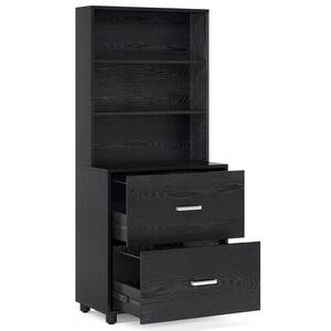 Atencio 2-Drawer White Engineered Wood 28.74 in. W Vertical File Cabinet with 3-Tier Storage Shelves Fits Letter/A4 Size