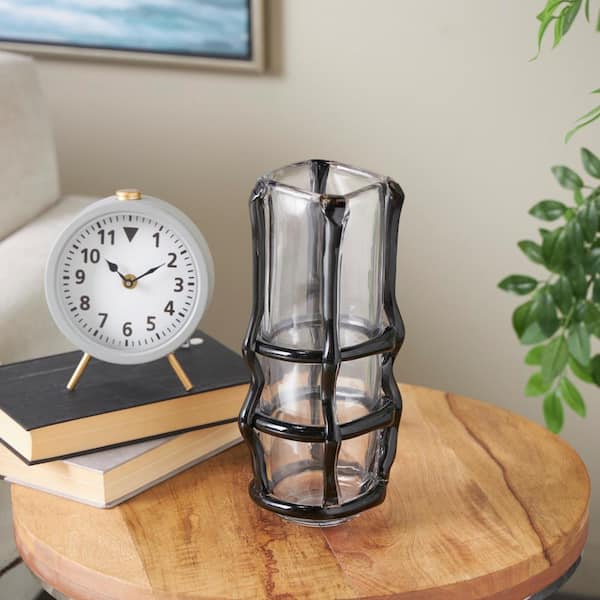 Litton Lane Black Handmade Tall Recycled Glass Decorative Vase with Black Glass Framing