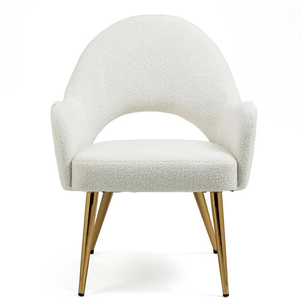 Azael White Boucle Fabric Accent Chair with Gold Metal Legs