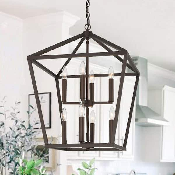 Vanity Art 8 Light Lantern Geometric Chandelier in Oil Rubbed