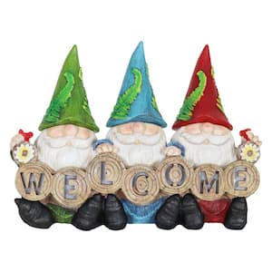 Solar 3 Gnomes with Welcome Sign Gnomes Garden Statue