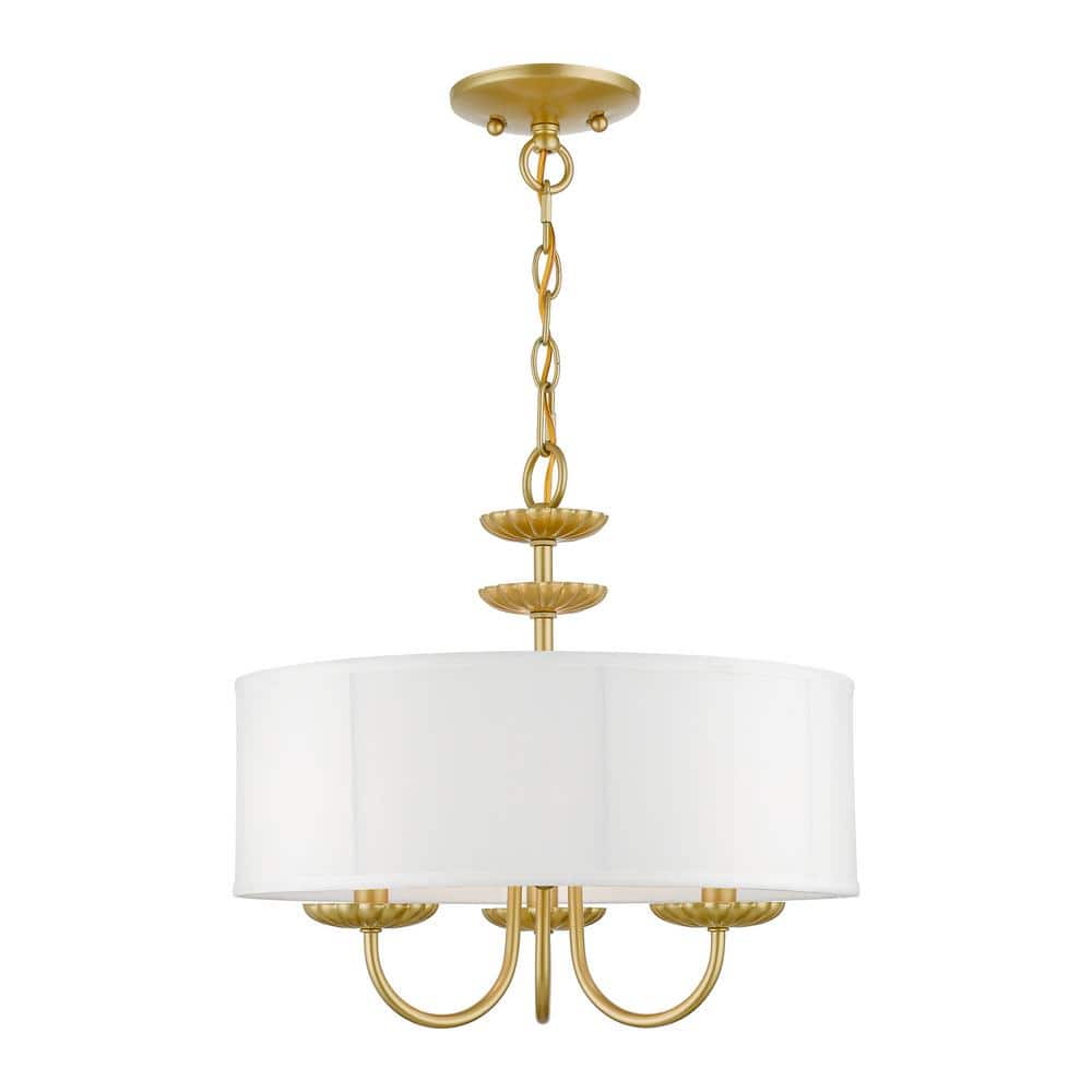 Mini Soft Gold Brass Drum Pendant Chandelier with Off-White Shade