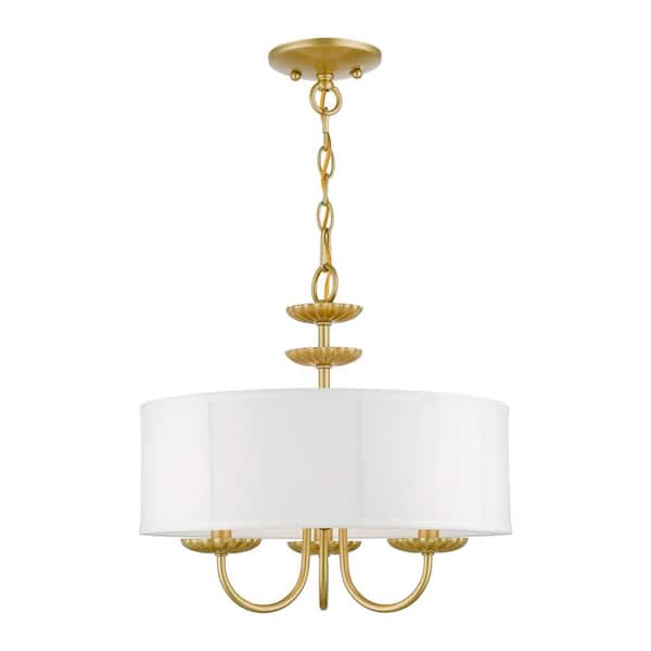 Livex Lighting Brookdale 3-Light Soft Gold Pendant Chandelier with Fabric Shade