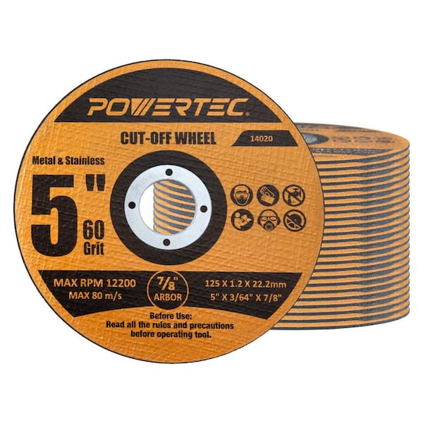 5 in. x 3/64 in. x 7/8 in. Thin Metal Cut Off Wheels, Iridium-Coated Aluminum Oxide 60 Grit (25-Pack)