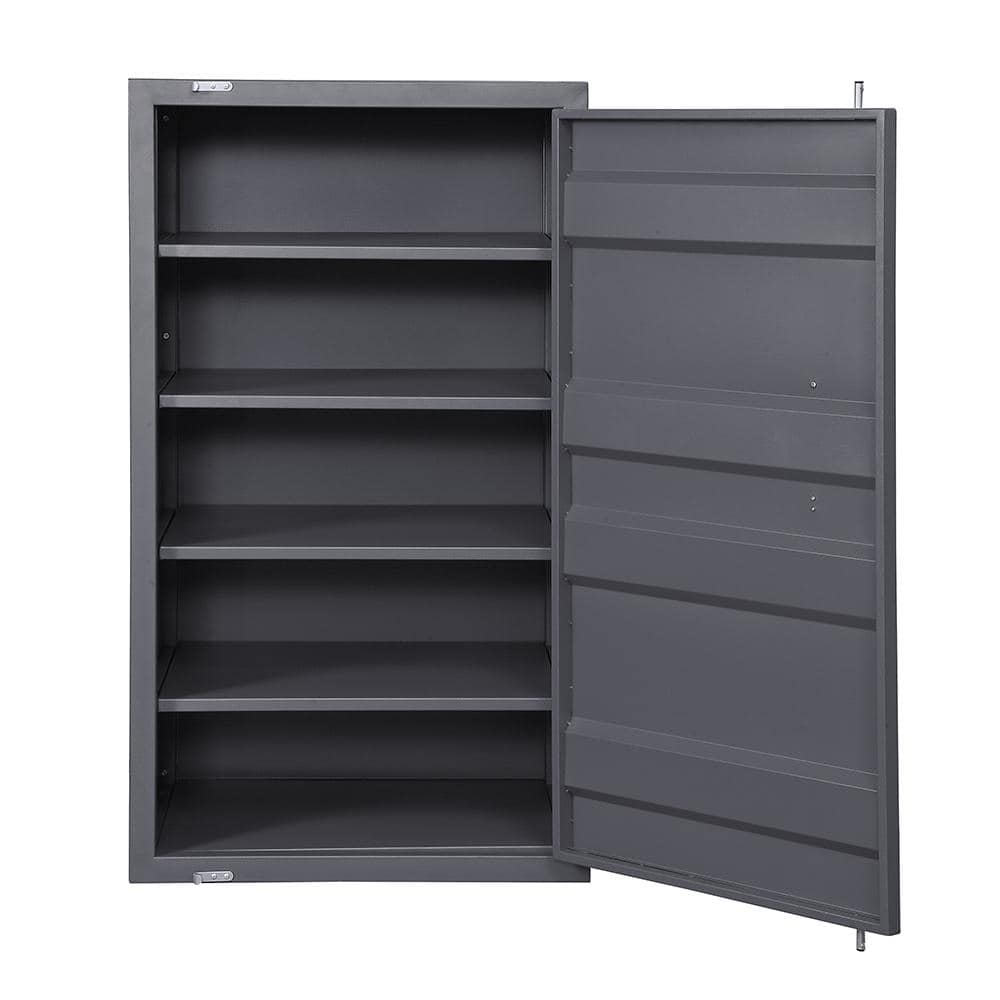 Gunmetal Industrial Metal Chest with Single Door and Shelves