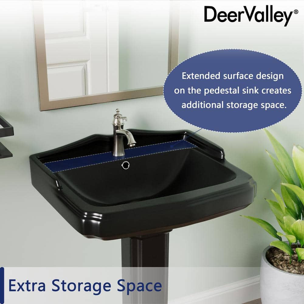 Black Ceramic Single Hole Pedestal Bathroom Sink