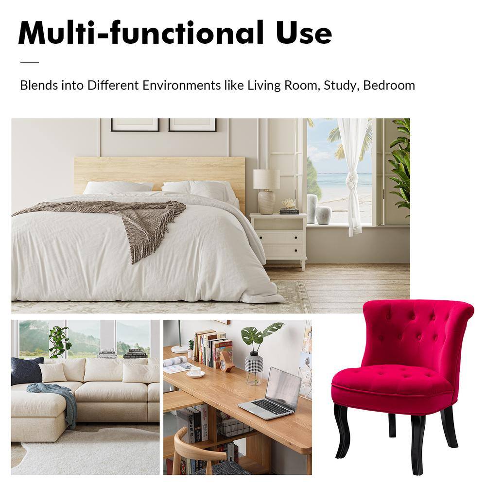 Red Velvet Tufted Armless Accent Chairs with Black Wooden Legs