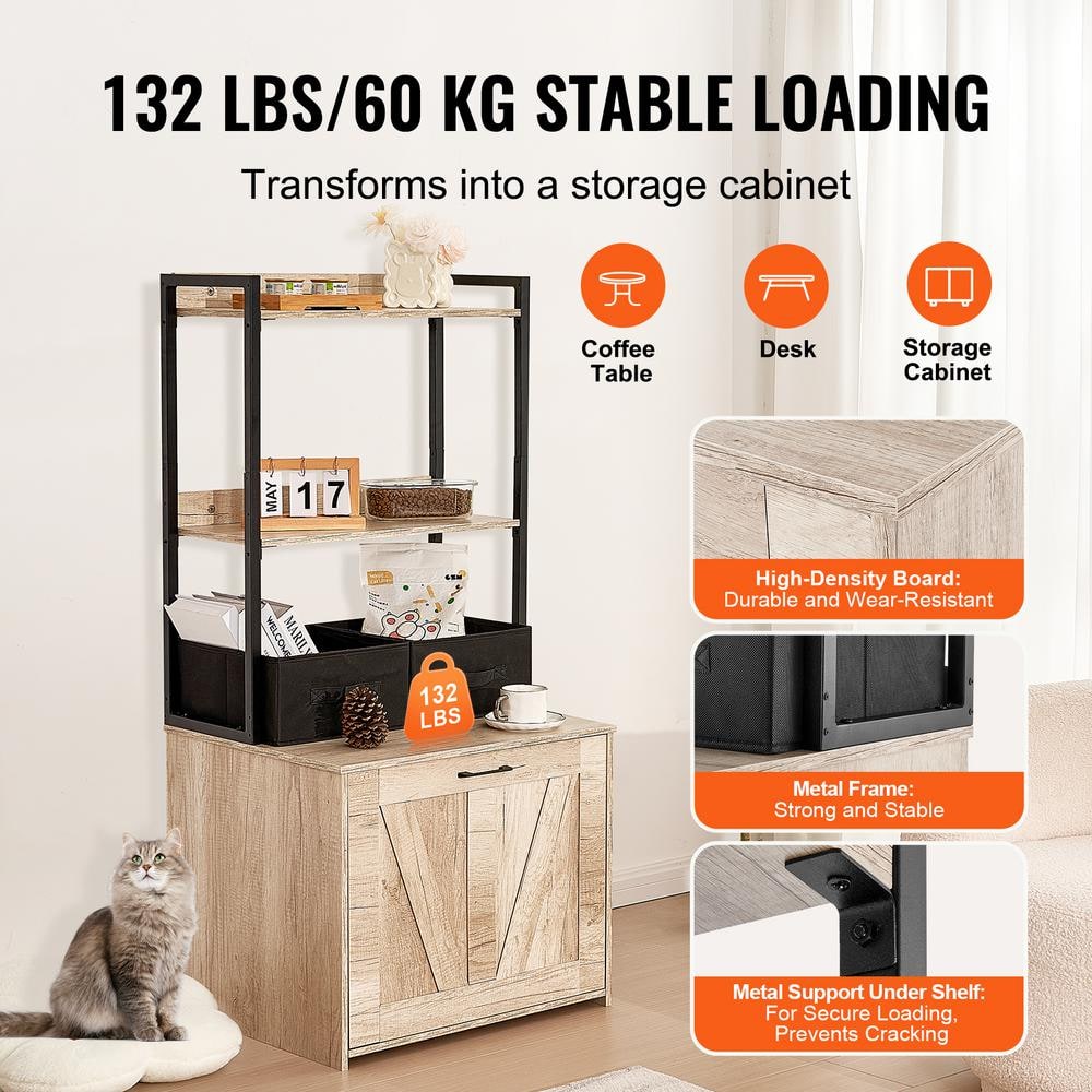 Natural Wood Cat Litter Box Enclosure with Shelves