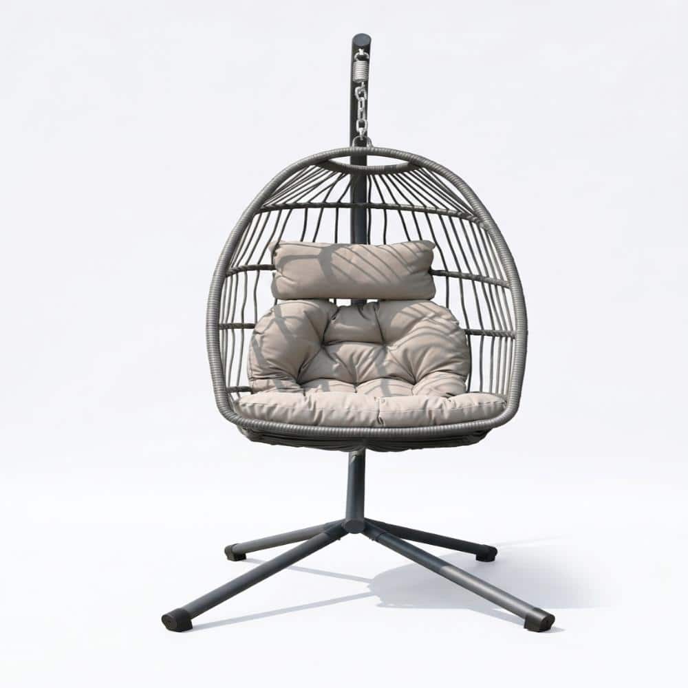 Black  Outdoor Wicker Hanging Swing Chair with Beige Cushion for Balcony price history on PriceWatchPro