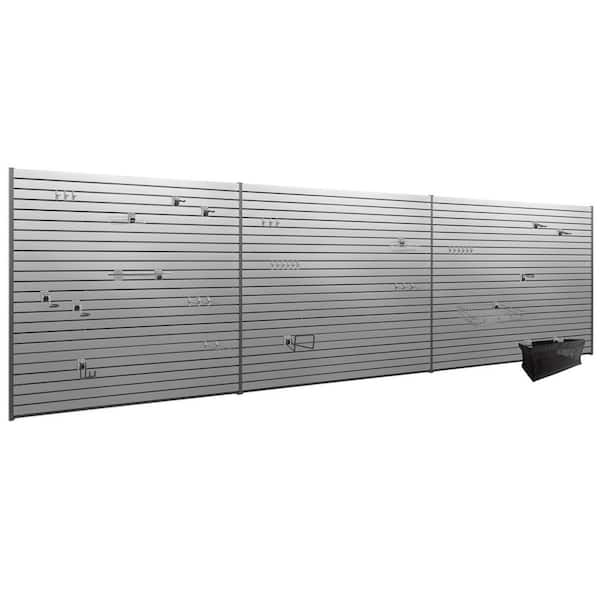 71.75 in. H x 0.66 in. W PVC Slatwall Panels Set in Silver (120 sq. ft.) with 40-Piece Hook Kit