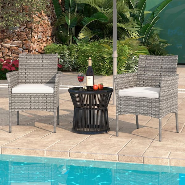Mix Gray Metal Outdoor Dining Armchair with Removable White Cushions(2-Pack)