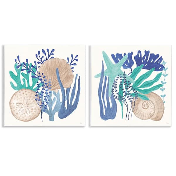 Stupell Industries Coastal Coral & Seashells by Veronique Charron 2 Pieces Unframed Coastal Graphic Art Print 12 in. x 12 in.
