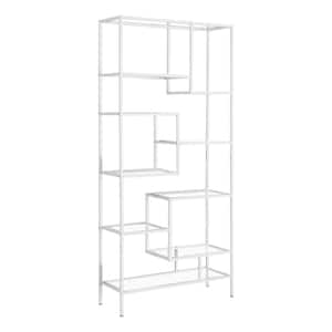 72 in. White Metal and Glass with 9 Shelf Standard Bookcase with Open Back