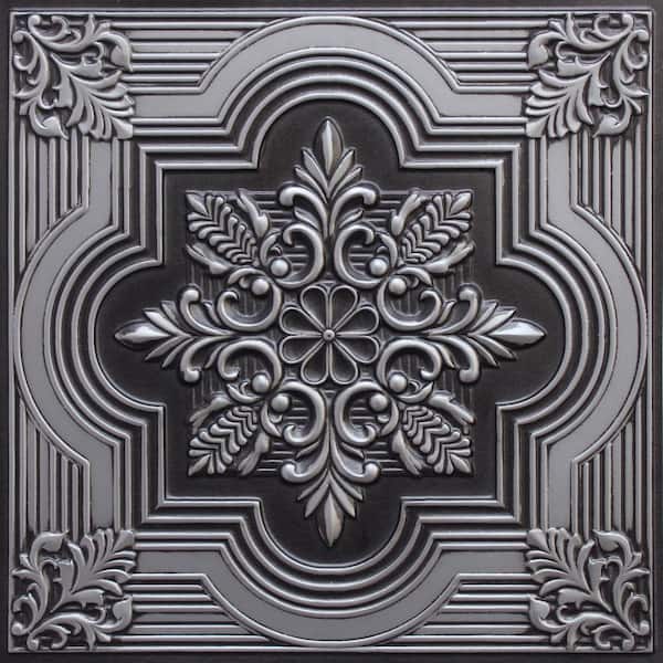 Dundee Deco Falkirk Perth Antique Silver 2 ft. x 2 ft. Decorative Rustic Glue Up or Lay In Ceiling Tile (40 sq. ft./case)