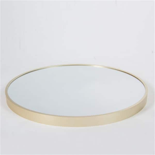 Unbranded 32 in. W x 32 in. H Small Round Metal Framed Wall Standarded Glass Bathroom Vanity Mirror in Gold