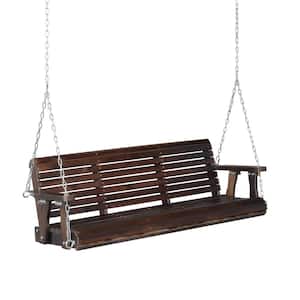 3-Person Tan Wood Porch Swing with Chains