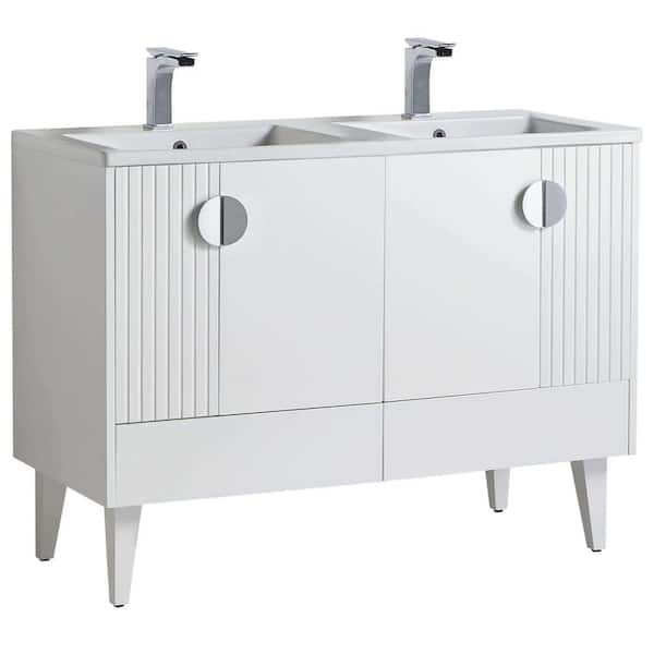 FINE FIXTURES Venezian 48 in. W x 18.11 in. D x 33 in. H Bathroom Vanity Side Cabinet in White Matte with White Ceramic Top