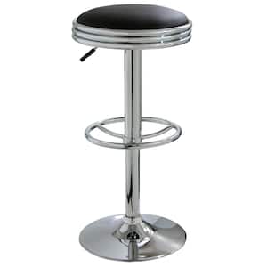 Retro Soda Shop 23.5 in. Black Cushioned, Backless, Chrome, Adjustable Height Bar Stool
