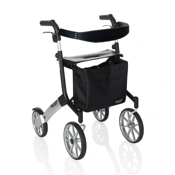 Stander Trust Care Let's Go Out 4-Wheel Lightweight Folding Rollator with Seat in Black and Silver