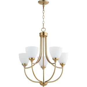 Enclave 5-Light Aged Brass Chandelier with Satin Opal Glass