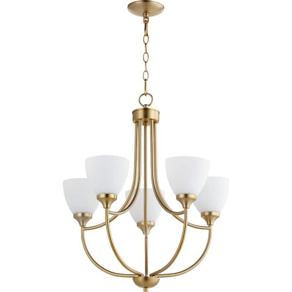 Quorum INTERNATIONAL Enclave 5-Light Aged Brass Chandelier with Satin Opal Glass