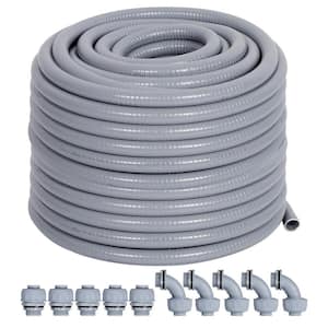 1/2 in. x 100 ft. Gray Non-Metallic PVC Flexible Liquid Tight Conduit with Conduit Connector Fittings UL Certification