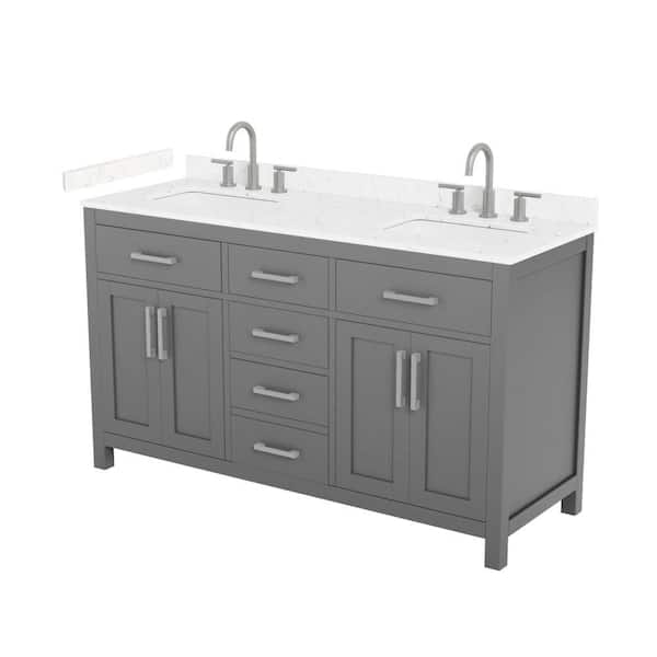 Beckett 60 in. Double Freestanding Dark Gray Bath Vanity with Carrara Cultured Marble Top