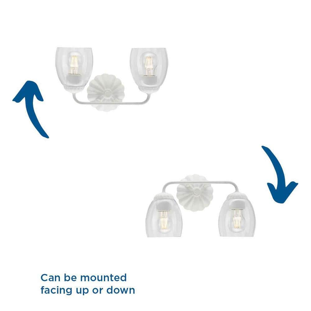 White Plaster and Clear Glass 2-Light Vanity Fixture